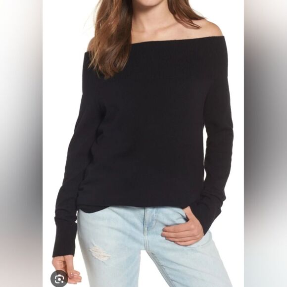 Treasure & Bond Off the Shoulder Sweater-Soft Black Rayon Blend-Large-NWT - Picture 1 of 9
